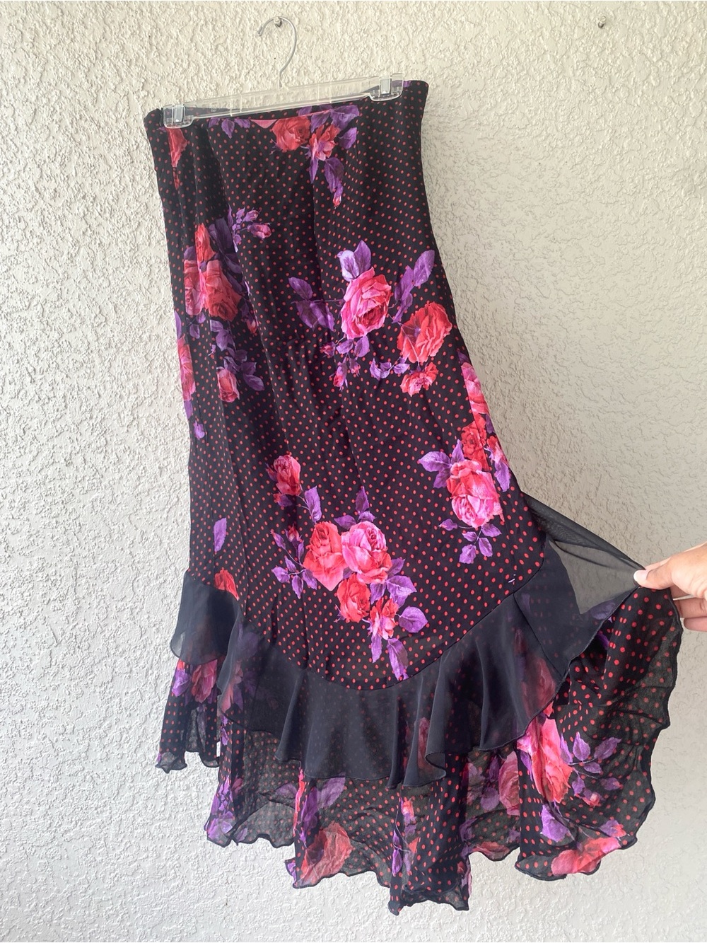 Morgan de Toi Floral Polka Dot Ruffle Midi Skirt